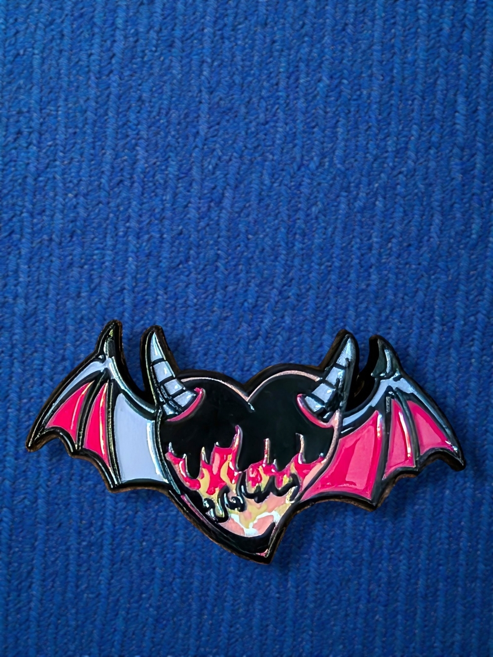 Heart Bat Enamel Pin - Red and Black Flaming Design 🦇 Halloween